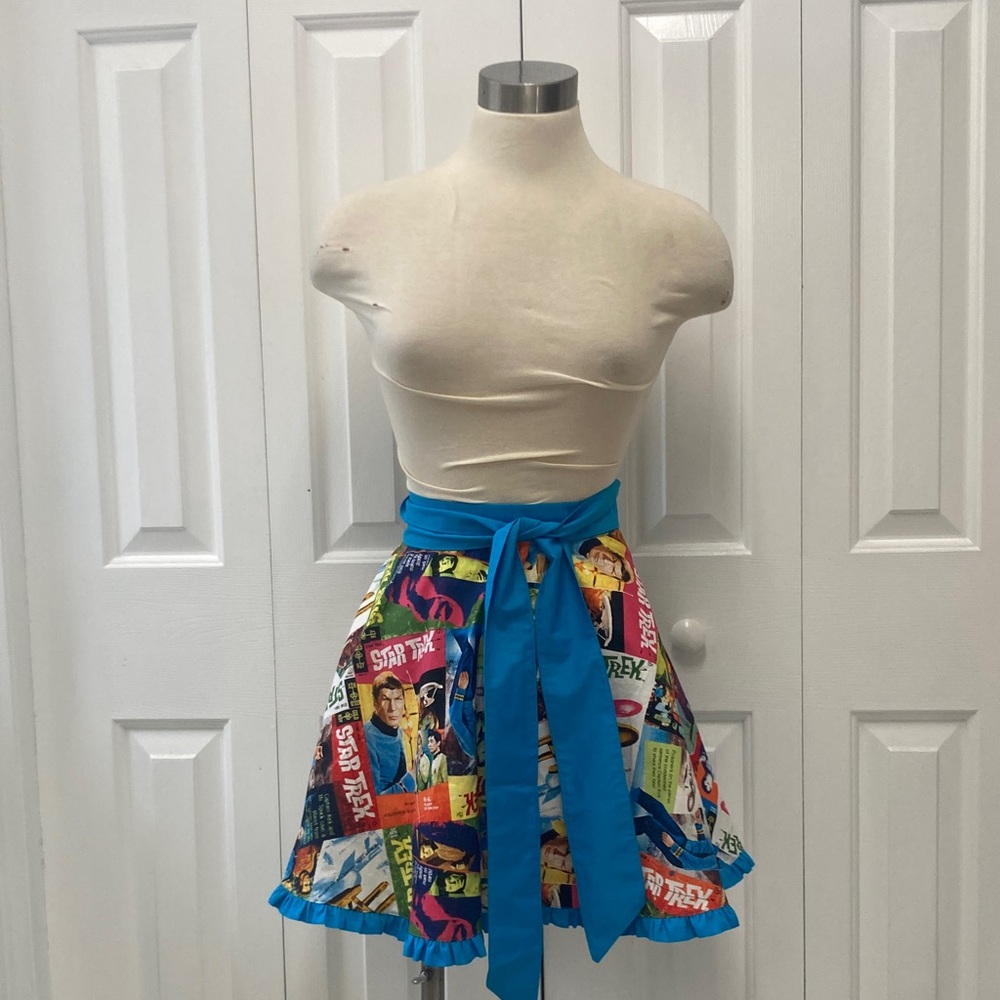 Handmade apron  Colorful Star Trek Apron with Blue Ties